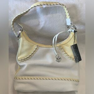 Brighton Patent Leather Yellow&White Womens Large Handbag Purse W/Charm NWT